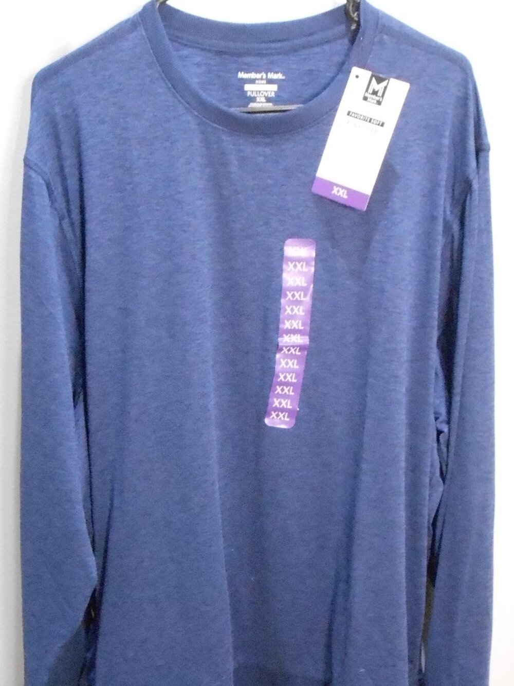 NWT Men's Members Mark Navy Blue Long Sleeve Crew Neck Pullover Shirt Size-XXL